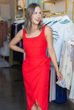 Load image into Gallery viewer, Cotton Linen Tulip Hem Midi Wrap Dress | Red Rouge
