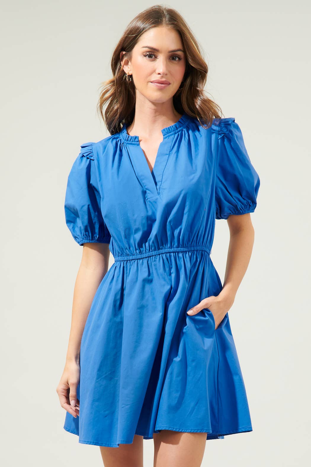 Poplin Short Sleeve Mini Dress | Cobalt