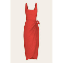 Load image into Gallery viewer, Cotton Linen Tulip Hem Midi Wrap Dress | Red Rouge
