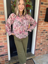 Load image into Gallery viewer, Mock Neck Button Down Floral Blouse | Mauve and Olive
