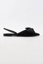 Load image into Gallery viewer, Bow Pointed Toe Sling Back Satin Flats | Black
