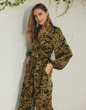 Load image into Gallery viewer, Deco Print Satin Wrap Blouse | Pine and Gold

