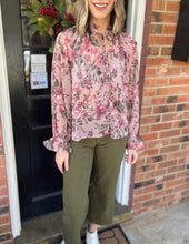 Load image into Gallery viewer, Mock Neck Button Down Floral Blouse | Mauve and Olive
