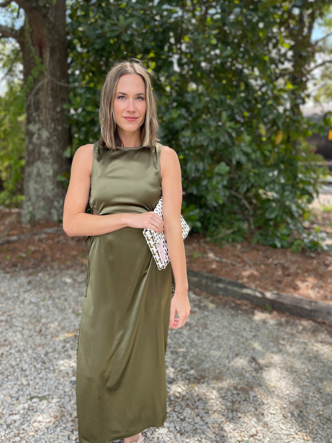 Silky Side Cut Out Maxi Dress | Olive
