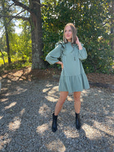 Load image into Gallery viewer, Dramatic Long Sleeve Mini Dress | Forest
