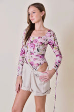 Load image into Gallery viewer, Floral Longsleeve Bodysuit with Wrist Ties | Berry Floral
