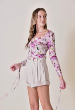 Load image into Gallery viewer, Floral Longsleeve Bodysuit with Wrist Ties | Berry Floral
