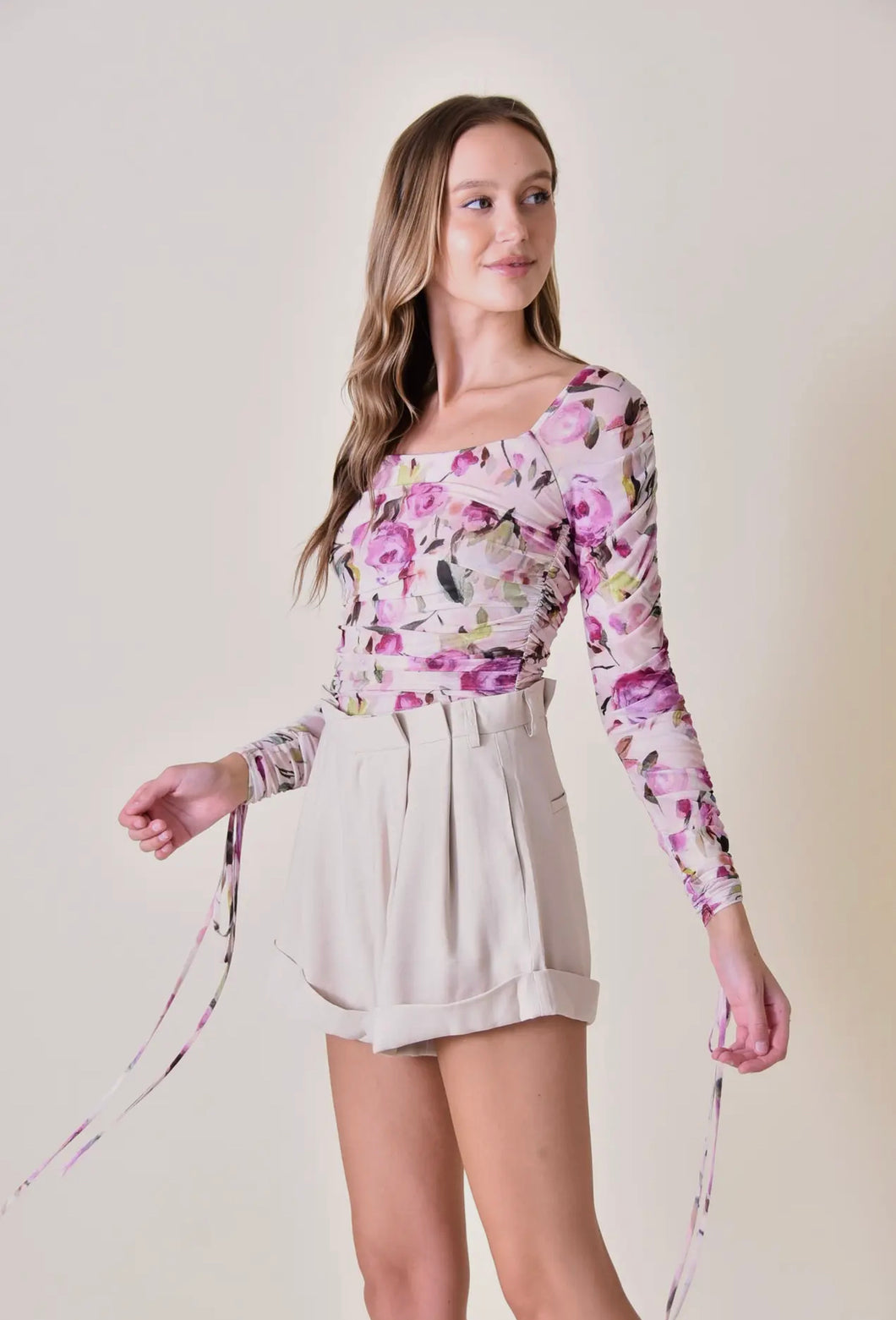 Floral Longsleeve Bodysuit with Wrist Ties | Berry Floral
