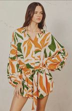 Load image into Gallery viewer, Malibu Bubble Sleeve Romper | Orange and Green
