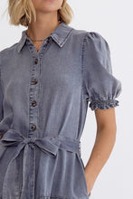 Load image into Gallery viewer, Puff Sleeve Button Down Denim Mini Dress | Medium Wash
