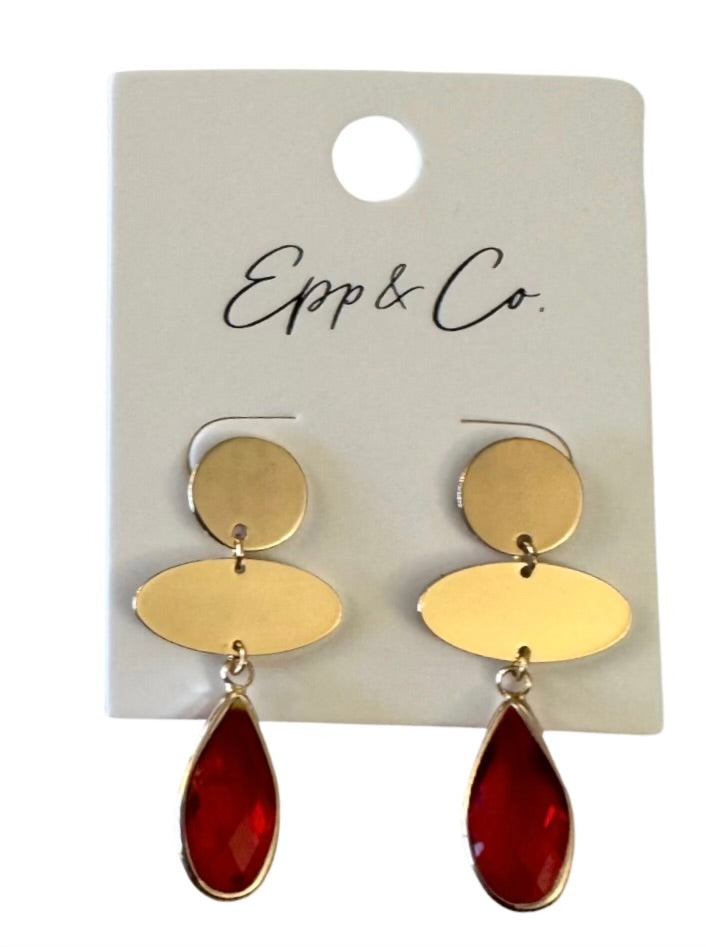 Gold and Red Drop Earrings