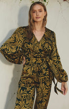 Load image into Gallery viewer, Deco Print Satin Wrap Blouse | Pine and Gold
