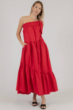 Load image into Gallery viewer, Poplin One Shoulder Ruffle Bottom Maxi Dress | Red

