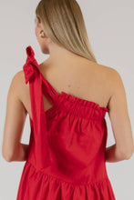Load image into Gallery viewer, Poplin One Shoulder Ruffle Bottom Maxi Dress | Red
