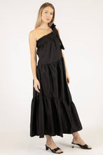 Load image into Gallery viewer, Poplin One Shoulder Ruffle Bottom Maxi Dress | Black
