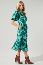 Load image into Gallery viewer, Aruba Floral Puff Sleeve Midi Dress | Emerald
