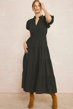 Load image into Gallery viewer, Puff Sleeve V-Neck Midi Dress | Black
