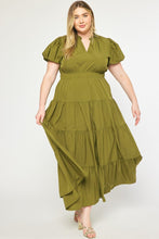 Load image into Gallery viewer, V-Neck Puff Sleeve Maxi Dress | Martini Olive
