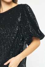 Load image into Gallery viewer, Sequin Puff Sleeve Blouse | Black
