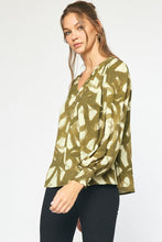 Load image into Gallery viewer, Abstract V-Neck Blouse | Olive
