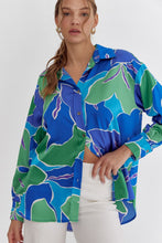 Load image into Gallery viewer, Mosaic Satin Button Down Blouse | Blue
