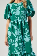 Load image into Gallery viewer, Aruba Floral Puff Sleeve Midi Dress | Emerald

