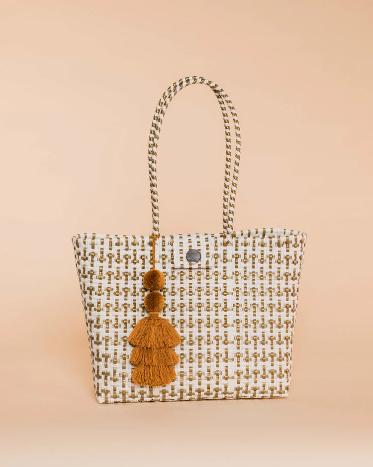 Valerosa Handwoven Hombre Tote | Gold and White