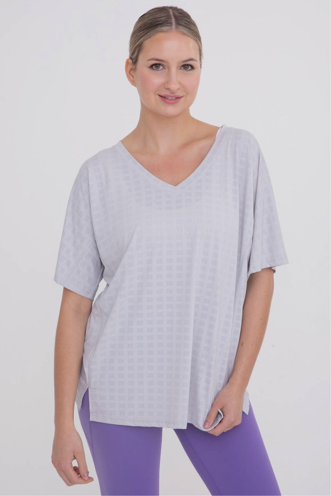 Athletic Perforated V-Neck Top | Grey
