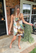 Load image into Gallery viewer, Watercolor Silky Mini Dress | Brown and Turquoise
