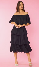Load image into Gallery viewer, Pleated Tiered Off the Shoulder Midi Dress | Black
