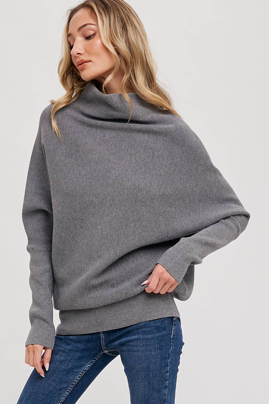 Slouch Neck Dolman Pullover Sweater | Charcoal