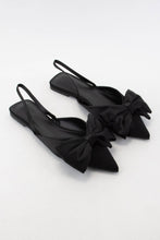 Load image into Gallery viewer, Bow Pointed Toe Sling Back Satin Flats | Black
