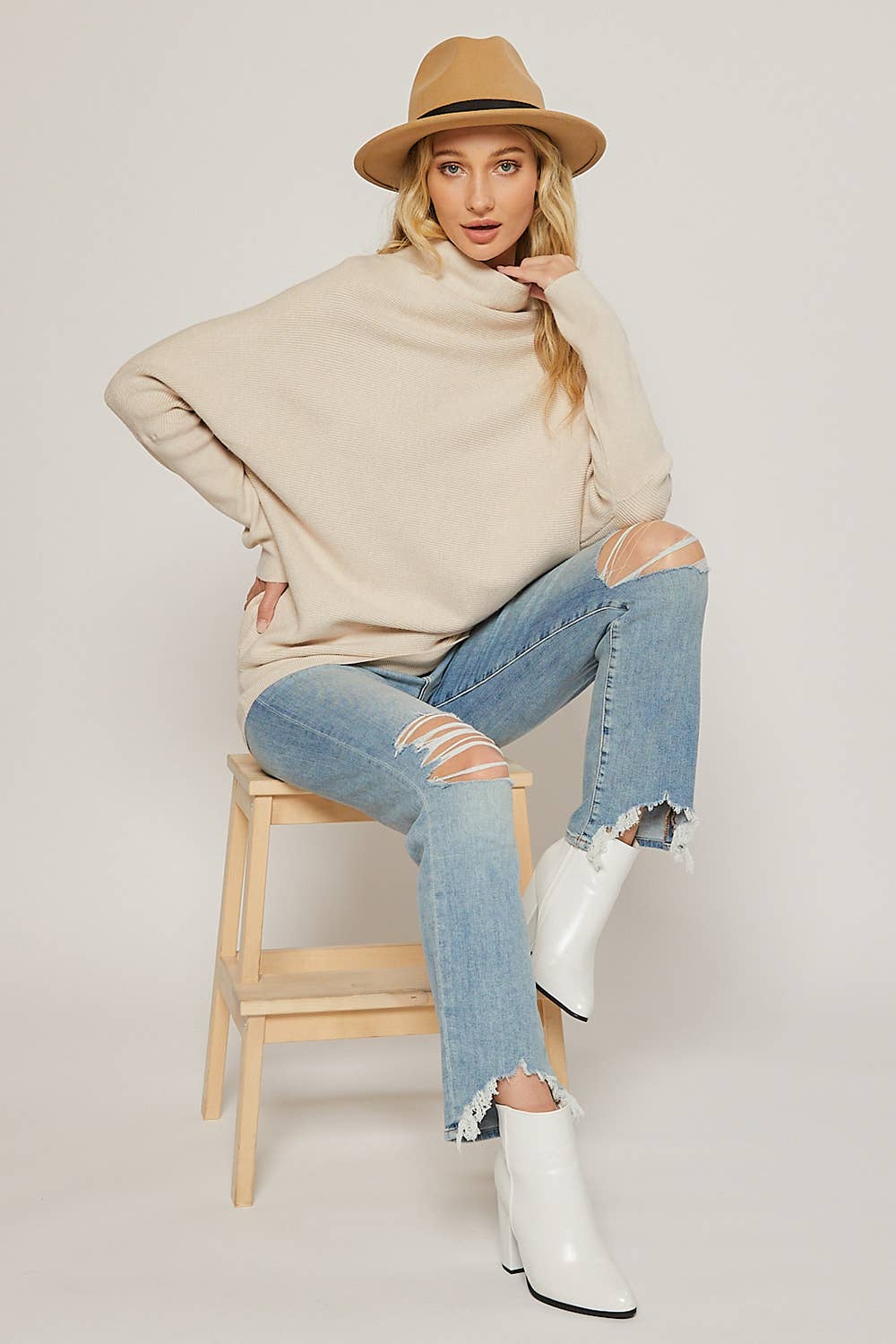 Slouch Neck Dolman Sleeve Pullover Sweater | Shell