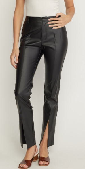 Faux Leather Split Hem Pants | Black