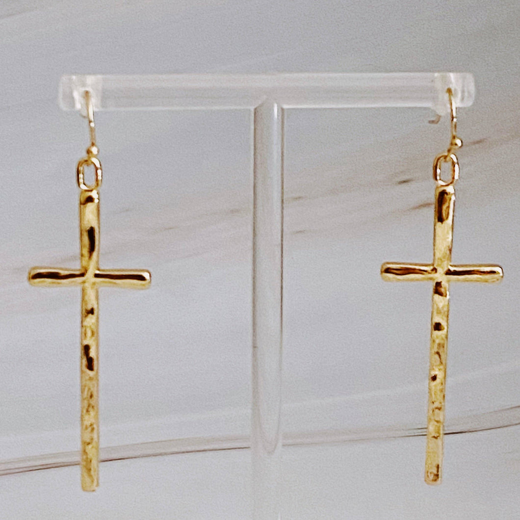 Slim And Stylish Cross Earrings: Gold