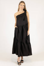 Load image into Gallery viewer, Poplin One Shoulder Ruffle Bottom Maxi Dress | Black

