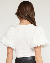 Load image into Gallery viewer, Floral Applique Puff Sleeve Bodysuit | White
