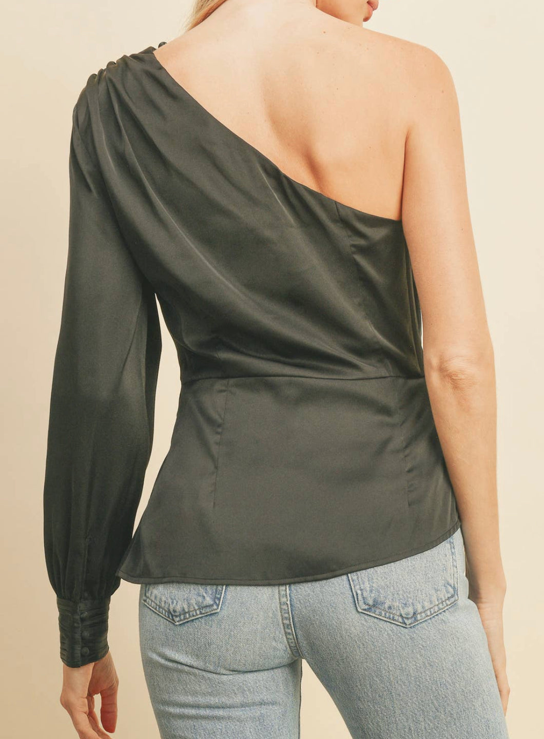 Silky One Shoulder Blouse | Black