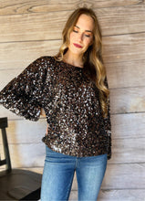 Load image into Gallery viewer, Sequin Crewneck Long Sleeve Top | Black
