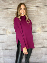 Load image into Gallery viewer, Mock Neck Long Sleeve Knit Top | Plum
