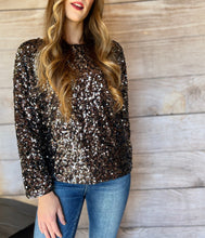 Load image into Gallery viewer, Sequin Crewneck Long Sleeve Top | Black
