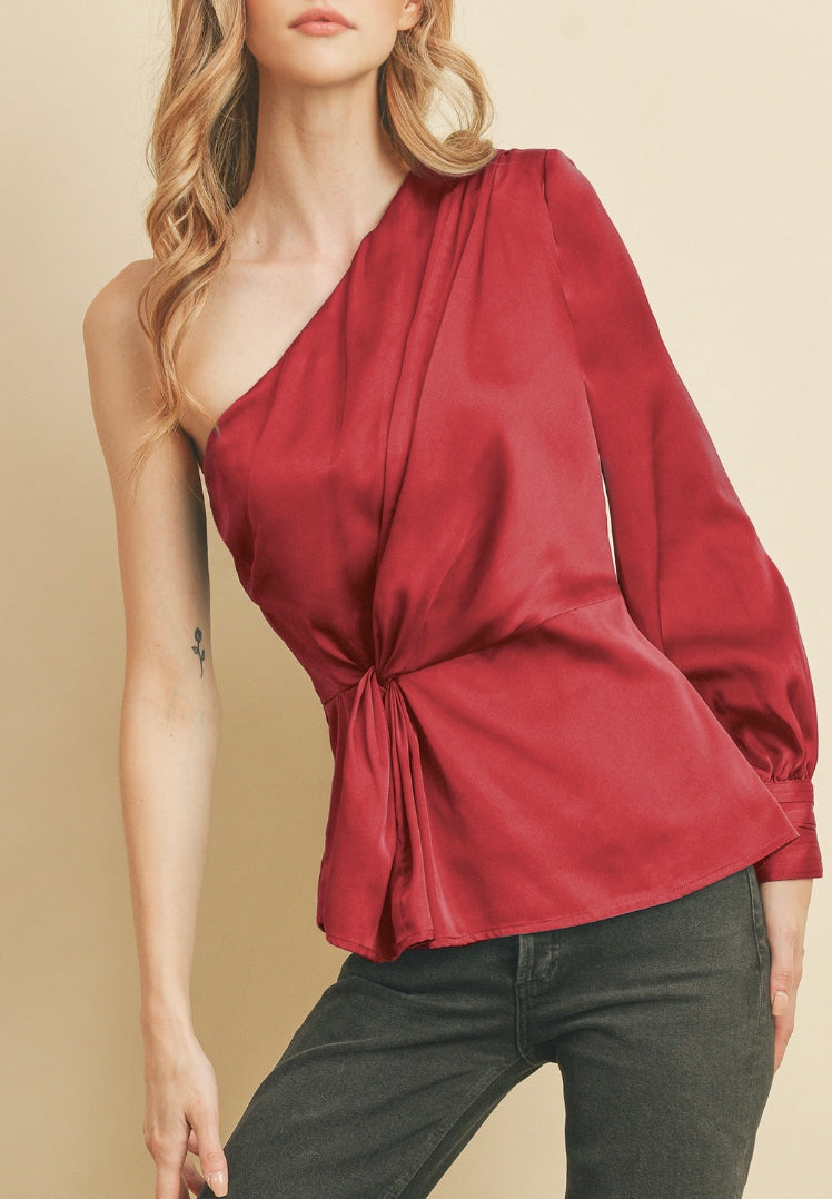 Silky One Shoulder Blouse | Ruby Red