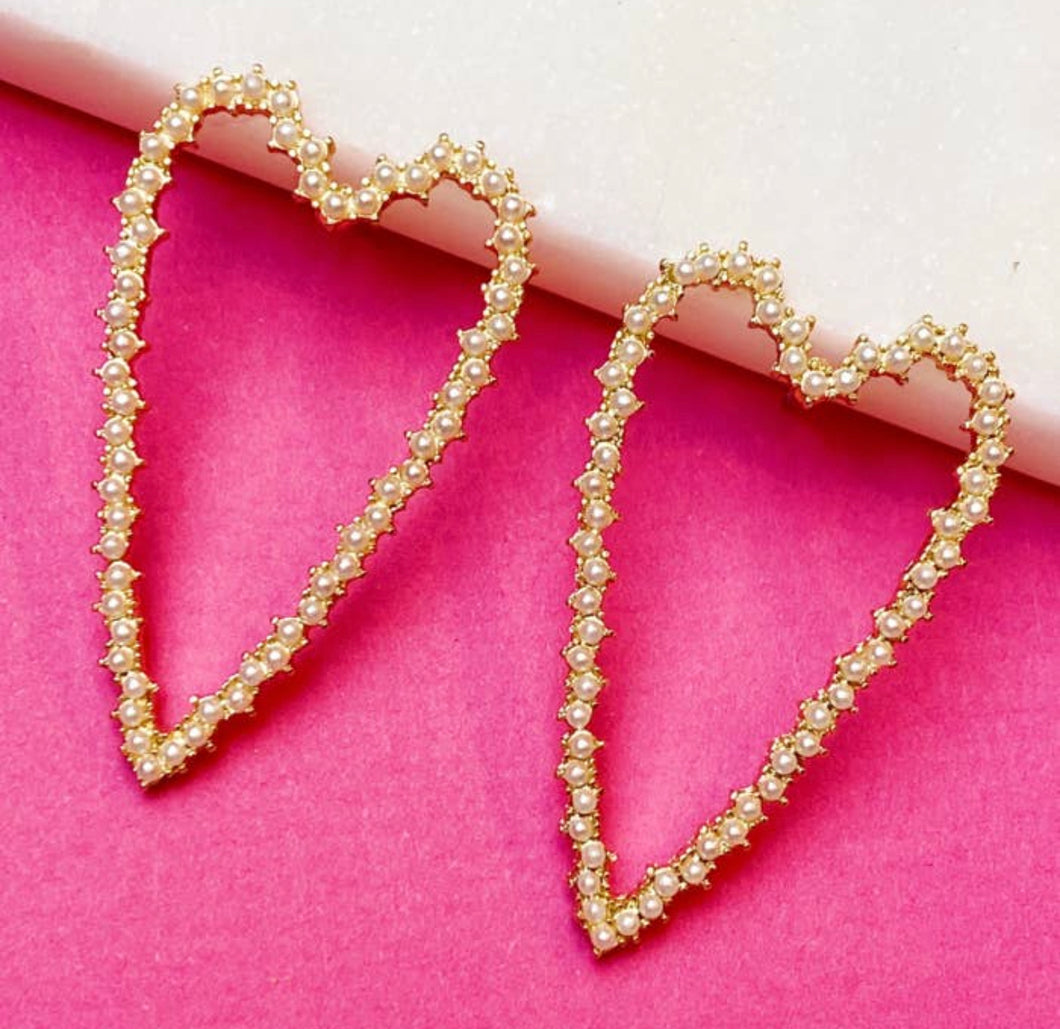 Pearl Encrusted Heart Earrings | Gold