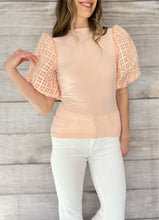 Load image into Gallery viewer, Plaid Puff Sleeve Top | Peach

